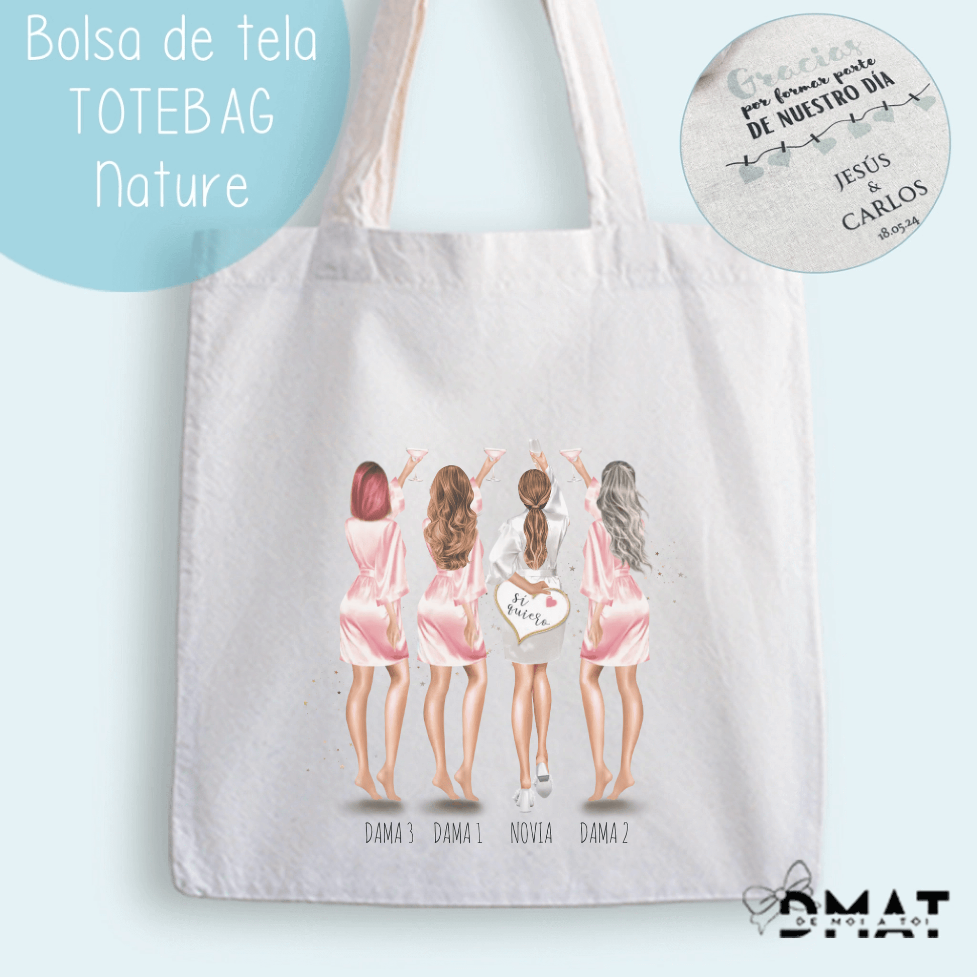 bolsa tela personalizada amigas de la novia ilustración editable

