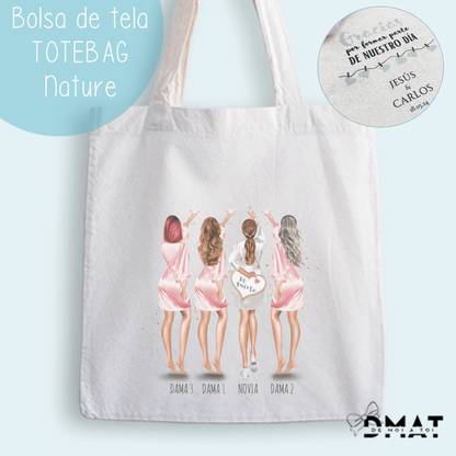 bolsa tela personalizada amigas de la novia ilustración editable
