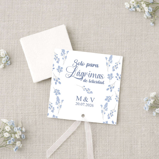 Lágrimas de Felicidad y Pañuelo de Boda “Brisa Azul” – Diseño Azul Neutro