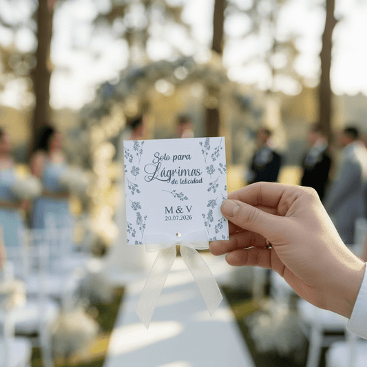 Lágrimas de Felicidad y Pañuelo de Boda “Brisa Azul” – Diseño Azul Neutro