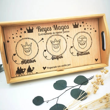 Bandeja personalizada de madera para Papá Noel y Reyes Magos