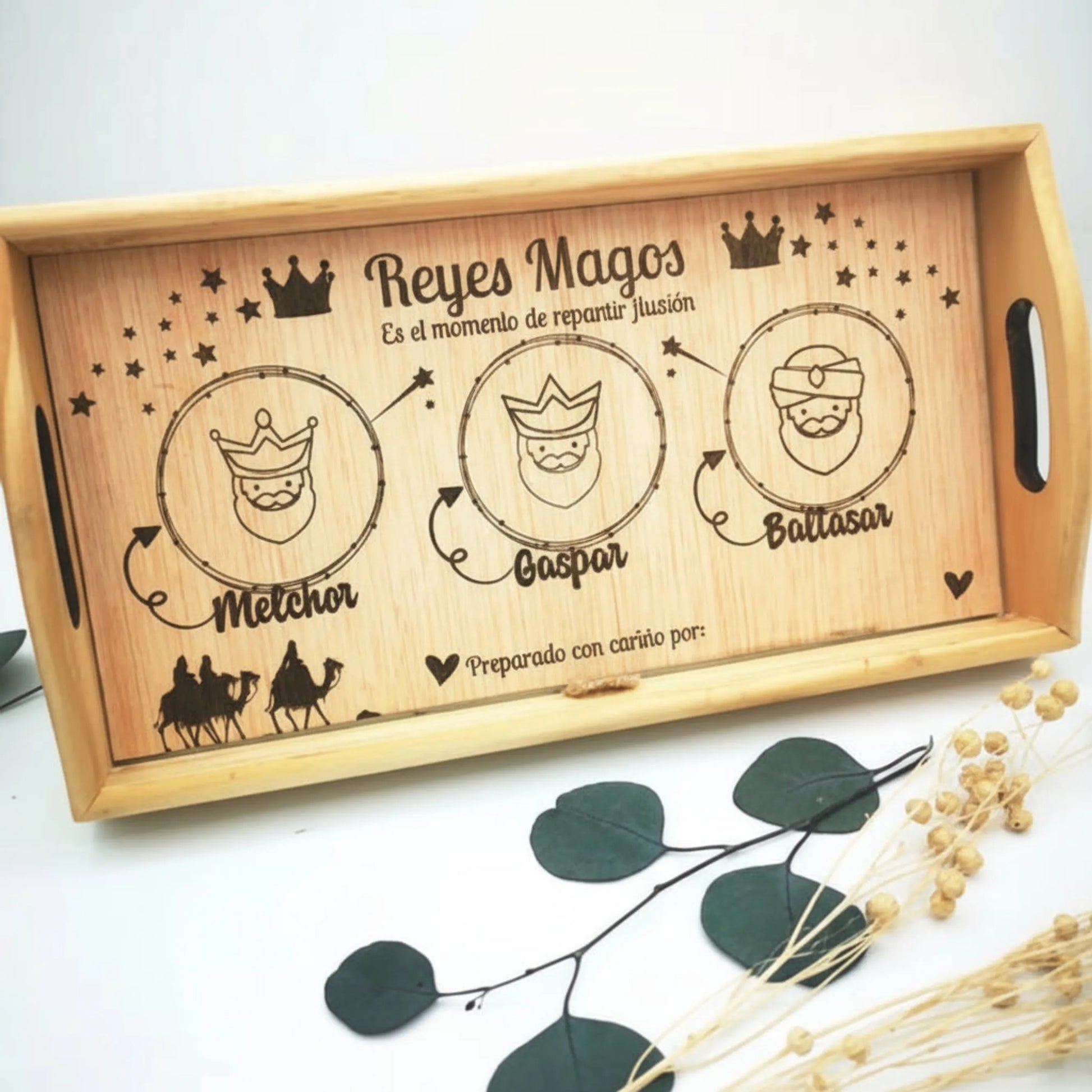 Bandeja personalizada de madera para Papá Noel y Reyes Magos