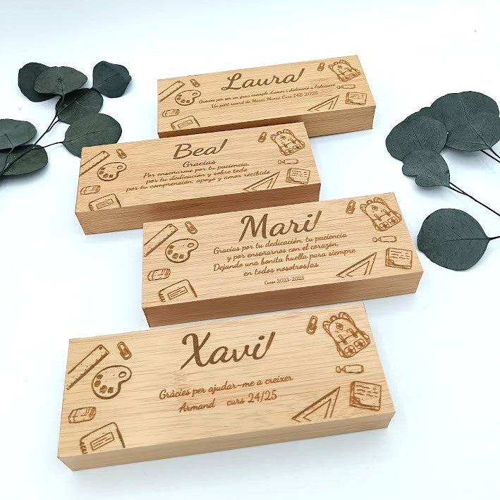 Regalo personalizado para fin de curso ideal para profesores y graduados bolígrafo y lápiz en estuche de bambú personalizado