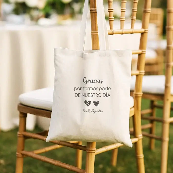 Bolsa de tela personalizada como regalo de boda original, práctico y natural