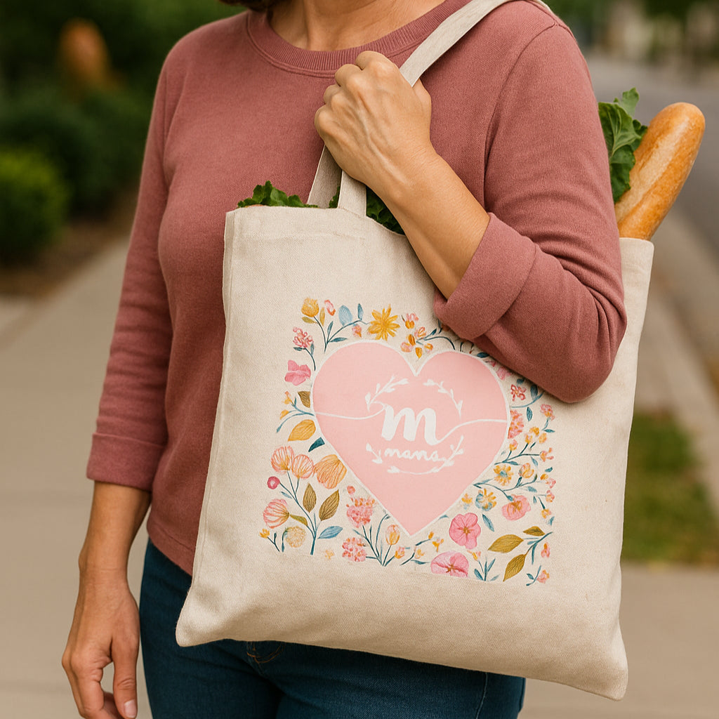 Bolsa tote bag floral personalizada con nombre para mamá
