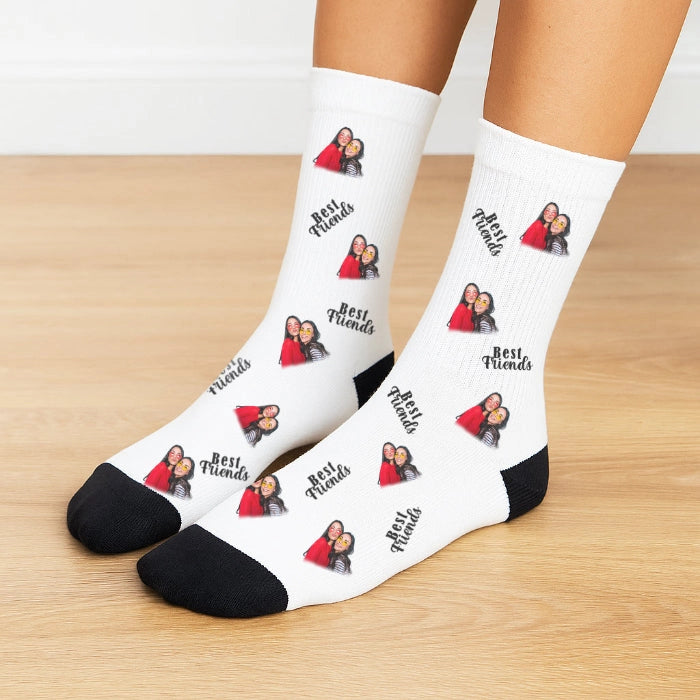 Calcetines con foto de amigas y texto para amigo invisible o cumpleaños