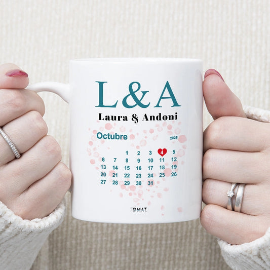 Taza personalizada calendario de boda para invitados