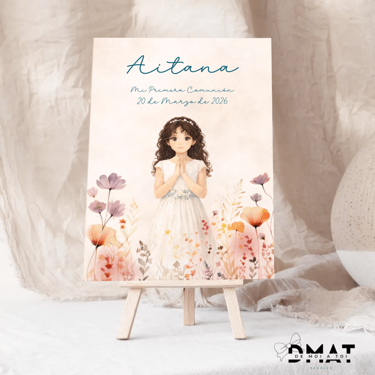 Cartel personalizado para comunión niña con ilustración editable online
