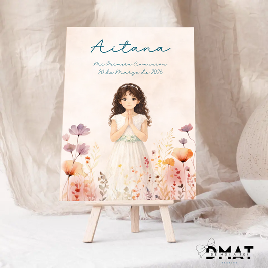 Cartel personalizado para comunión niña con ilustración editable online