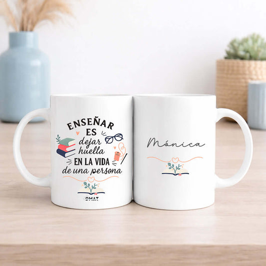 Taza cerámica personalizada para profesora en castellano – dedicatoria de fin de curso con nombre