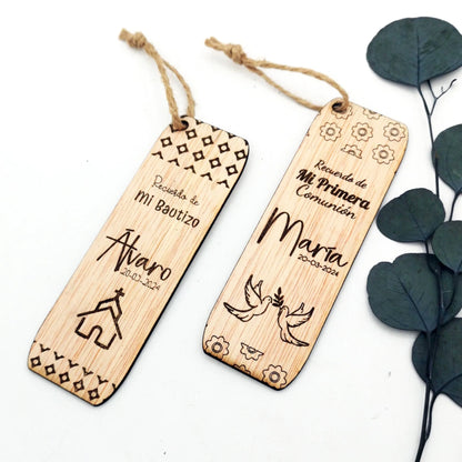 Recordatorio de bebé marcapáginas de madera personalizado
