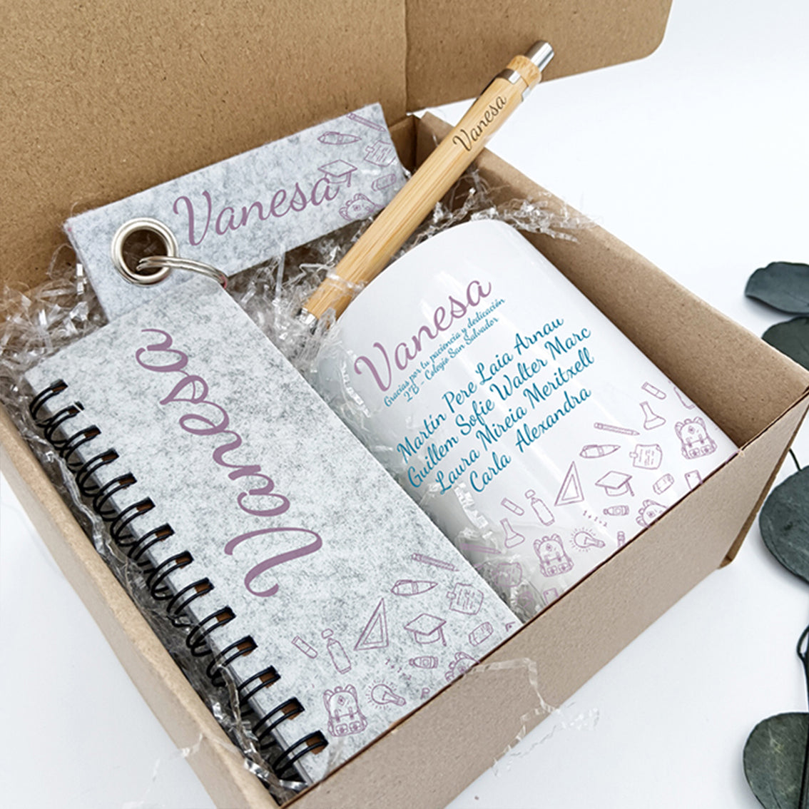 Set regalo personalizado para MAESTRA con nombre y alumnos