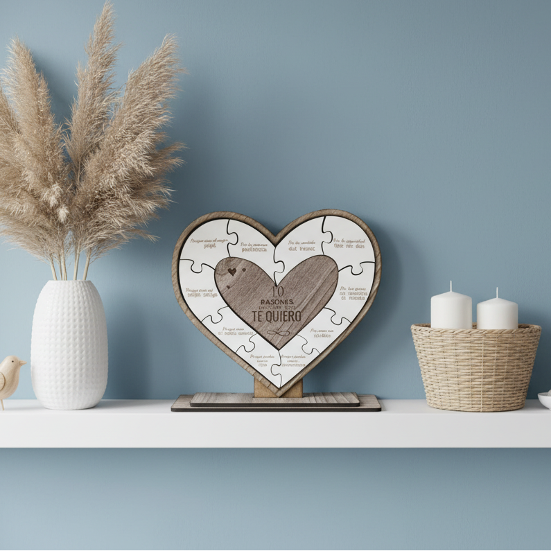 Puzzle de madera corazón personalizado para enamorados con 10 razones