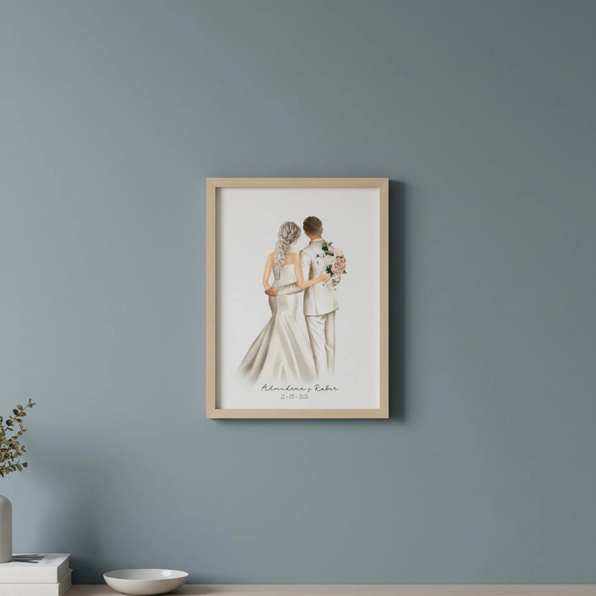 Regalo de boda original con ilustración personalizada de novios y novias gays