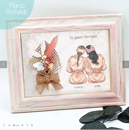 Marco con flores e ilustración personalizada para damas de honor