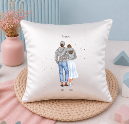 Cojín personalizado pareja elegante con ilustración | Regalo aniversario y boda
