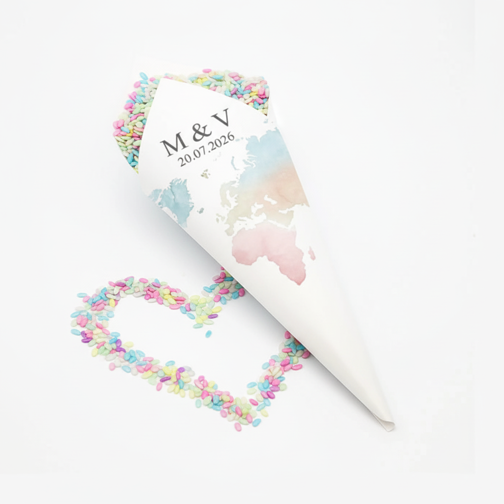 Cono de arroz y confeti personalizado para boda