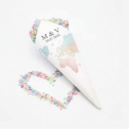 Cono de arroz y confeti personalizado para boda