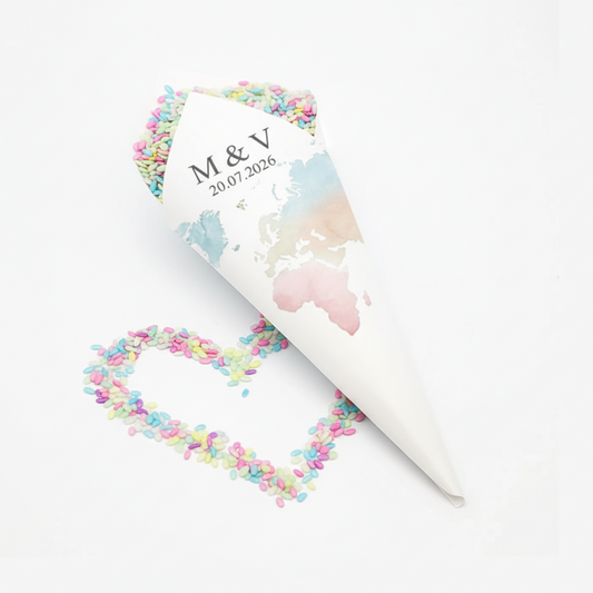 Cono de arroz y confeti personalizado para boda
