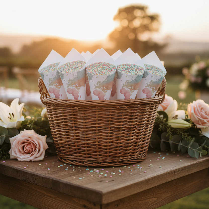 conos de arroz de boda diseño mapa mundi personalizado