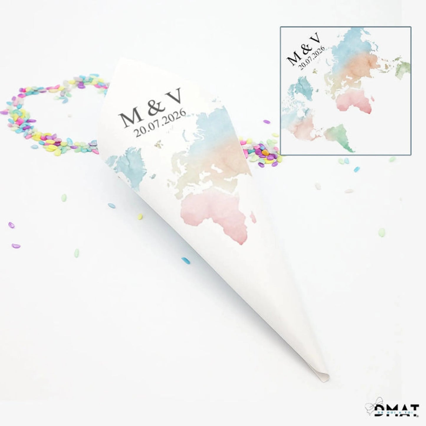 conos de confeti de boda personalizados diseño Viajeros