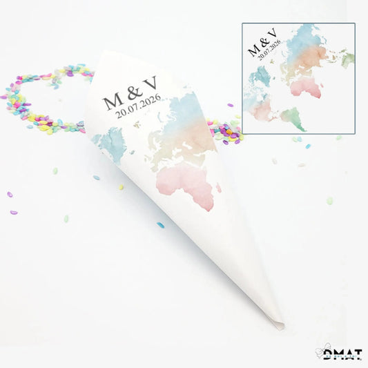 conos de confeti de boda personalizados diseño Viajeros