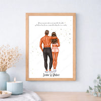 Regalo de enamorados para parejas de fitness, crossfit, deporte con ilustración editable impresa