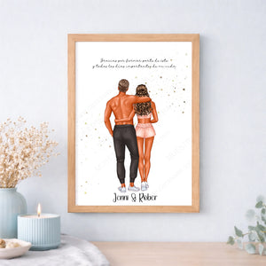 Regalo de enamorados para parejas de fitness, crossfit, deporte con ilustración editable impresa