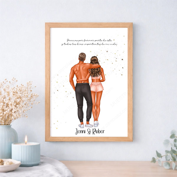 Regalo de enamorados para parejas de fitness, crossfit, deporte con ilustración editable impresa