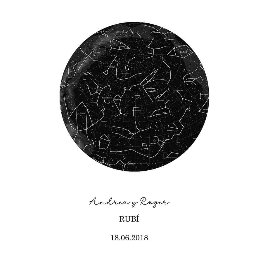 Set de regalo personalizado mapa de constelaciones – Taza, cuadro y totebag