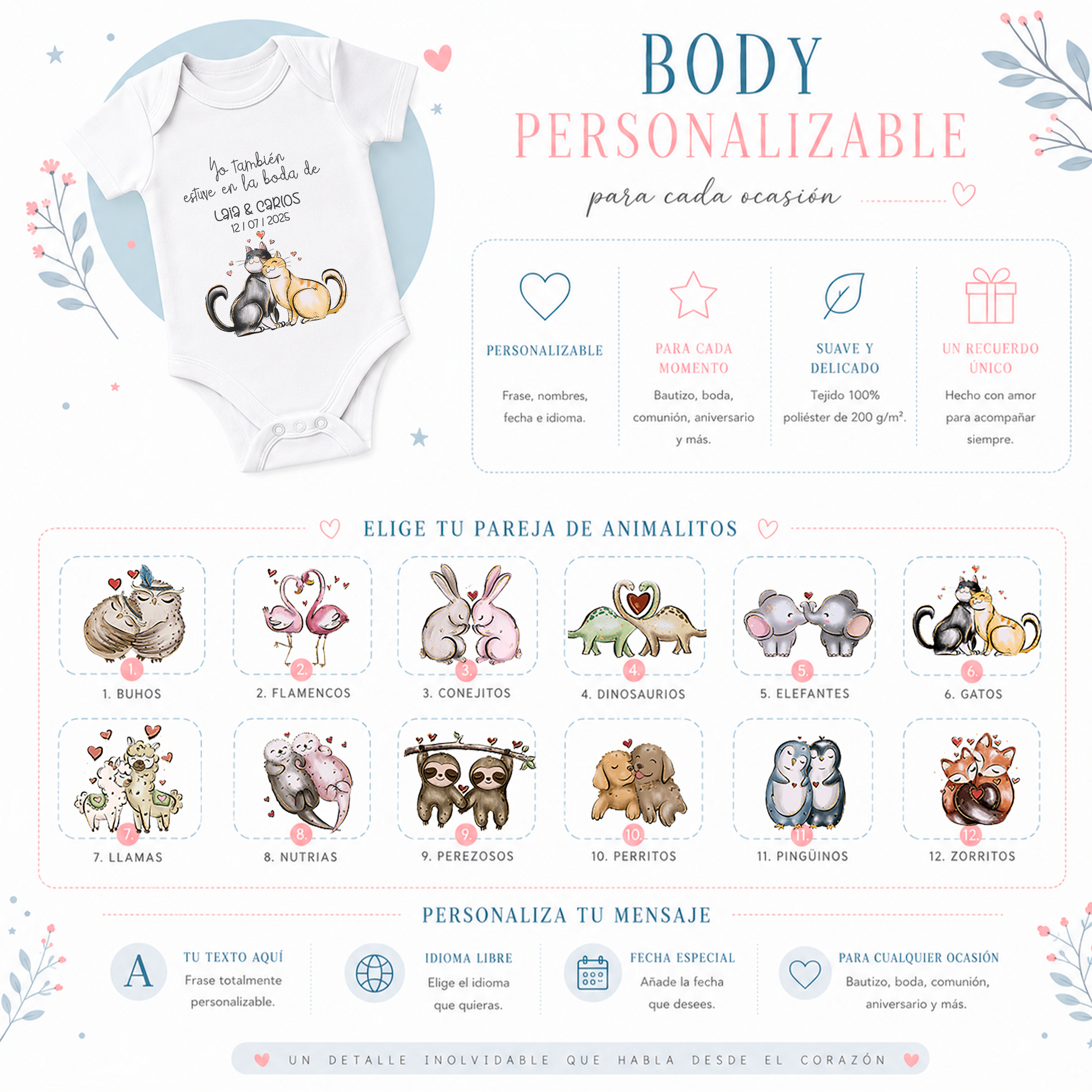 Body bebé personalizado boda bautizo comunión embarazada sublimación fabricado en España