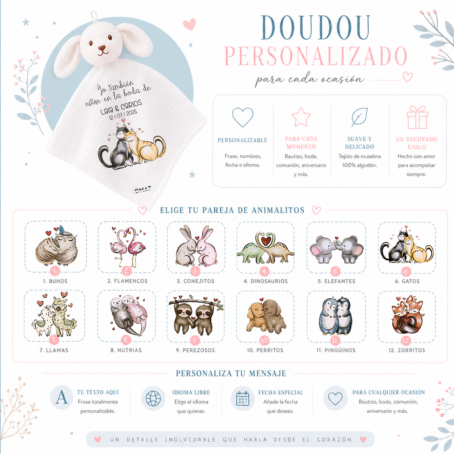 Mantita doudou suave personalizada sublimación detalle invitados bebé boda bautizo comunión
