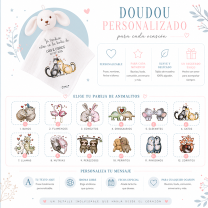 Mantita doudou suave personalizada sublimación detalle invitados bebé boda bautizo comunión

