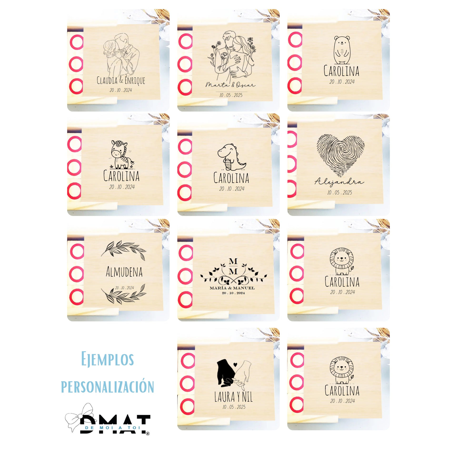 Diseños de grabado láser para juegos de madera  para invitados de boda, bautizo o comunión - De moi à toi