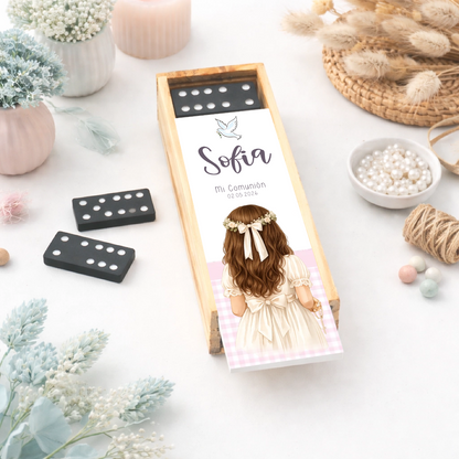 Detalle personalizado de comunión para invitados diseño vichy