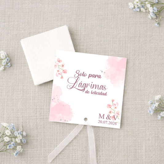 lágrimas de felicidad y pañuelo de boda personalizados con diseño floral sakura