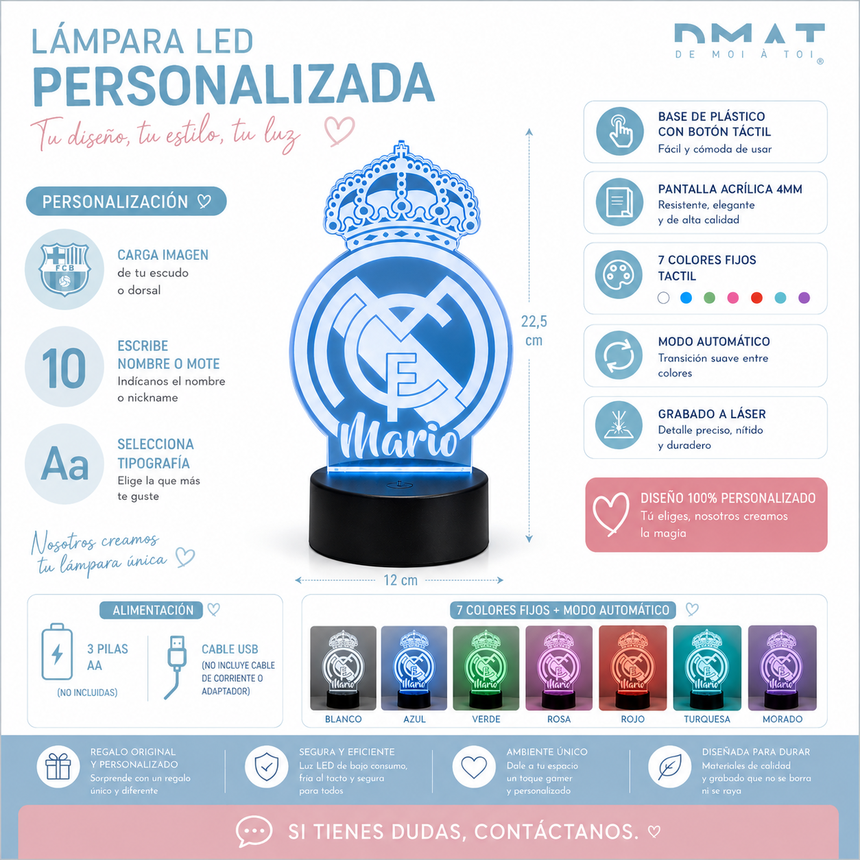Lámpara LED Personalizada con Escudo de Cualquier Equipo o Club Deportivo | Regalo Original