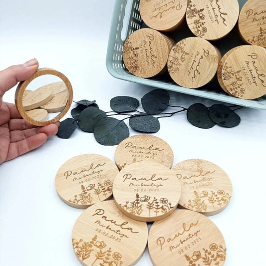 espejo de madera de bambú grabado a láser personalizado