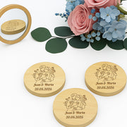 espejo de bambú personalizado detalle de boda grabado a láser natural sostenible