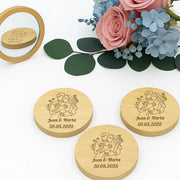 espejo de bambú personalizado detalle de boda grabado a láser natural sostenible