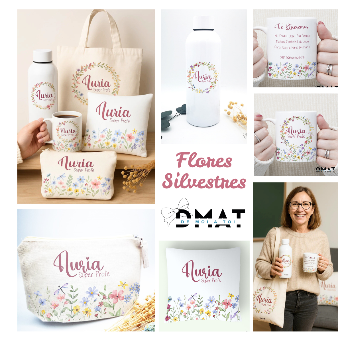 Set de regalo personalizado para profesora con nombre de alumnos