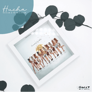 hucha madera blanca amigas de la novia ilustración editable
