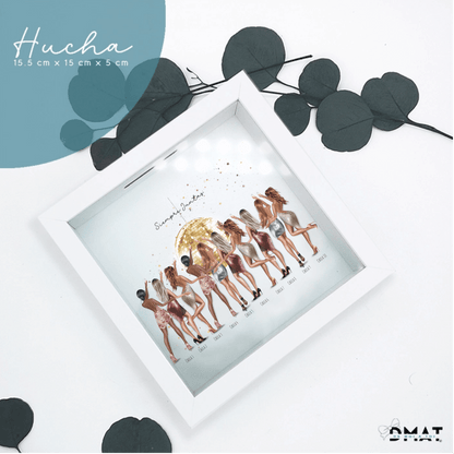 hucha madera blanca amigas de la novia ilustración editable
