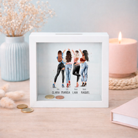 Hucha de madera personalizada grupo amigas jean | Regalo original preboda