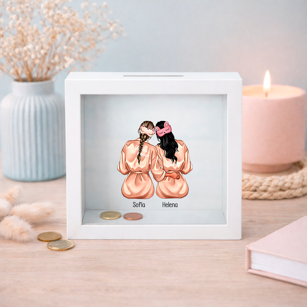 Hucha de madera personalizada preboda sentadas | Regalo dama de honor
