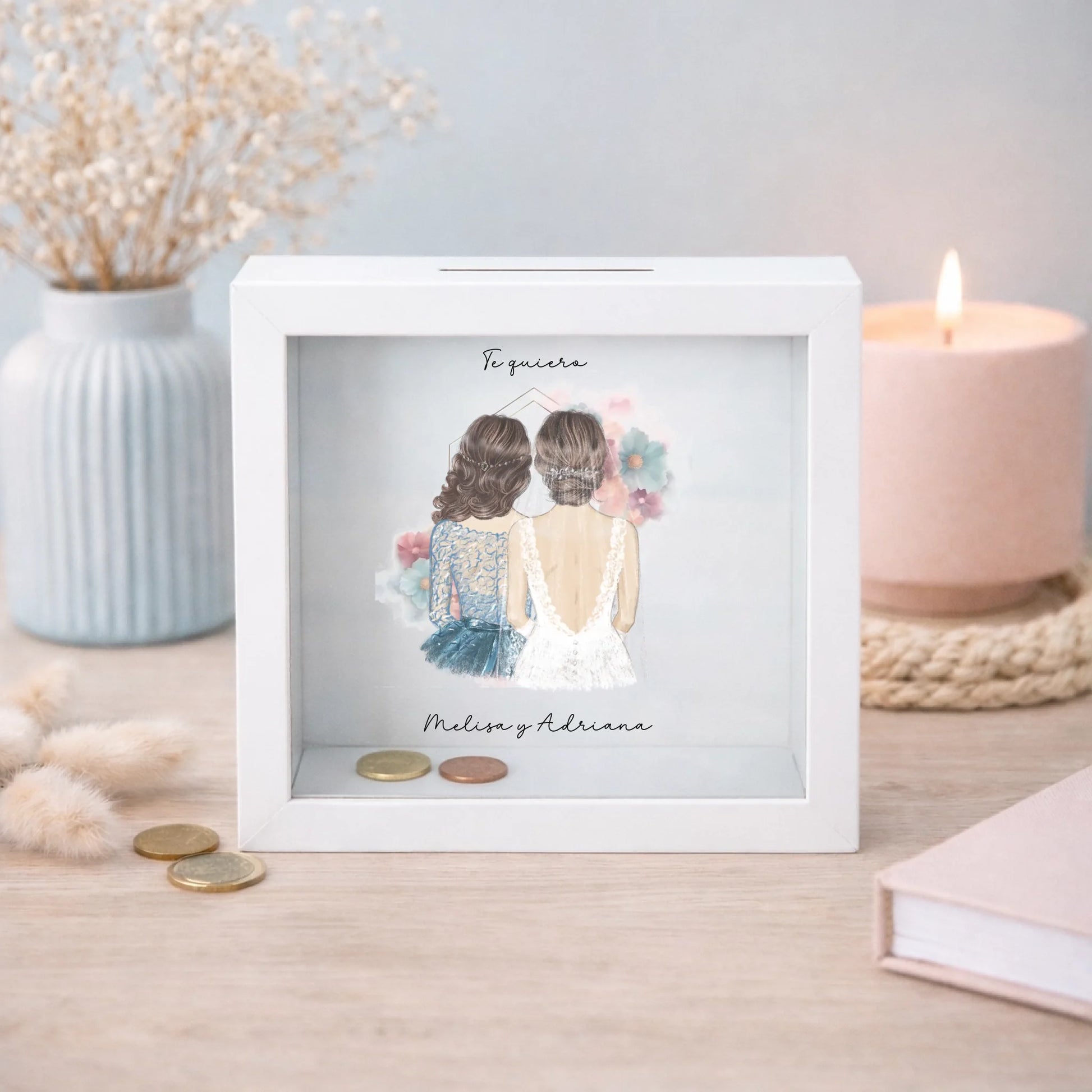 Hucha de madera personalizada para damas de honor acuarela | Regalo dama de honor