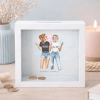 Hucha personalizada con ilustración de amigas editable 