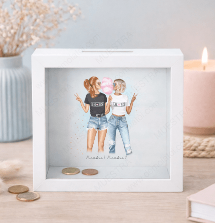 Hucha personalizada con ilustración de amigas editable 