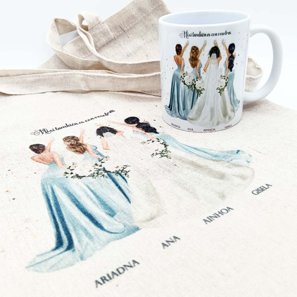 Set de regalo original para damas de honor con ilustración