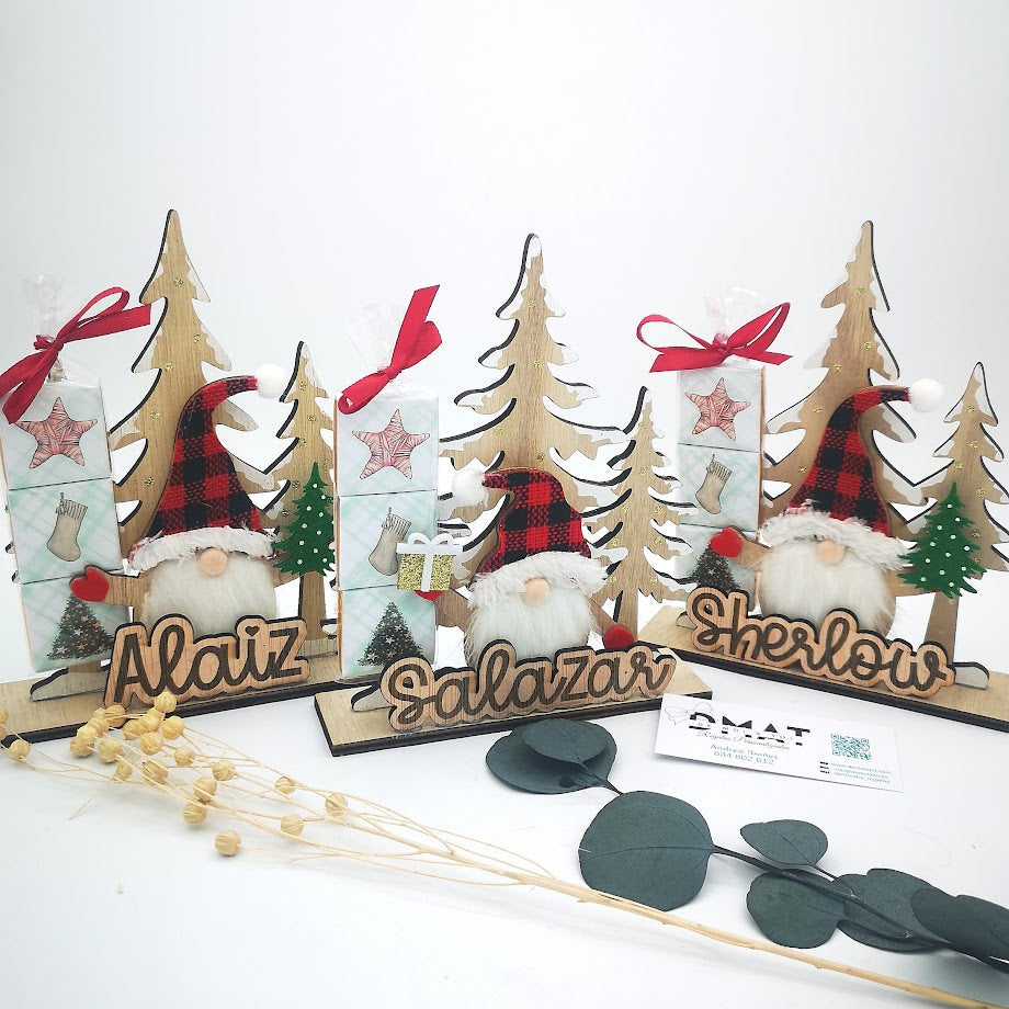 Figura decorativa paisaje navidad con gnomo personalizado